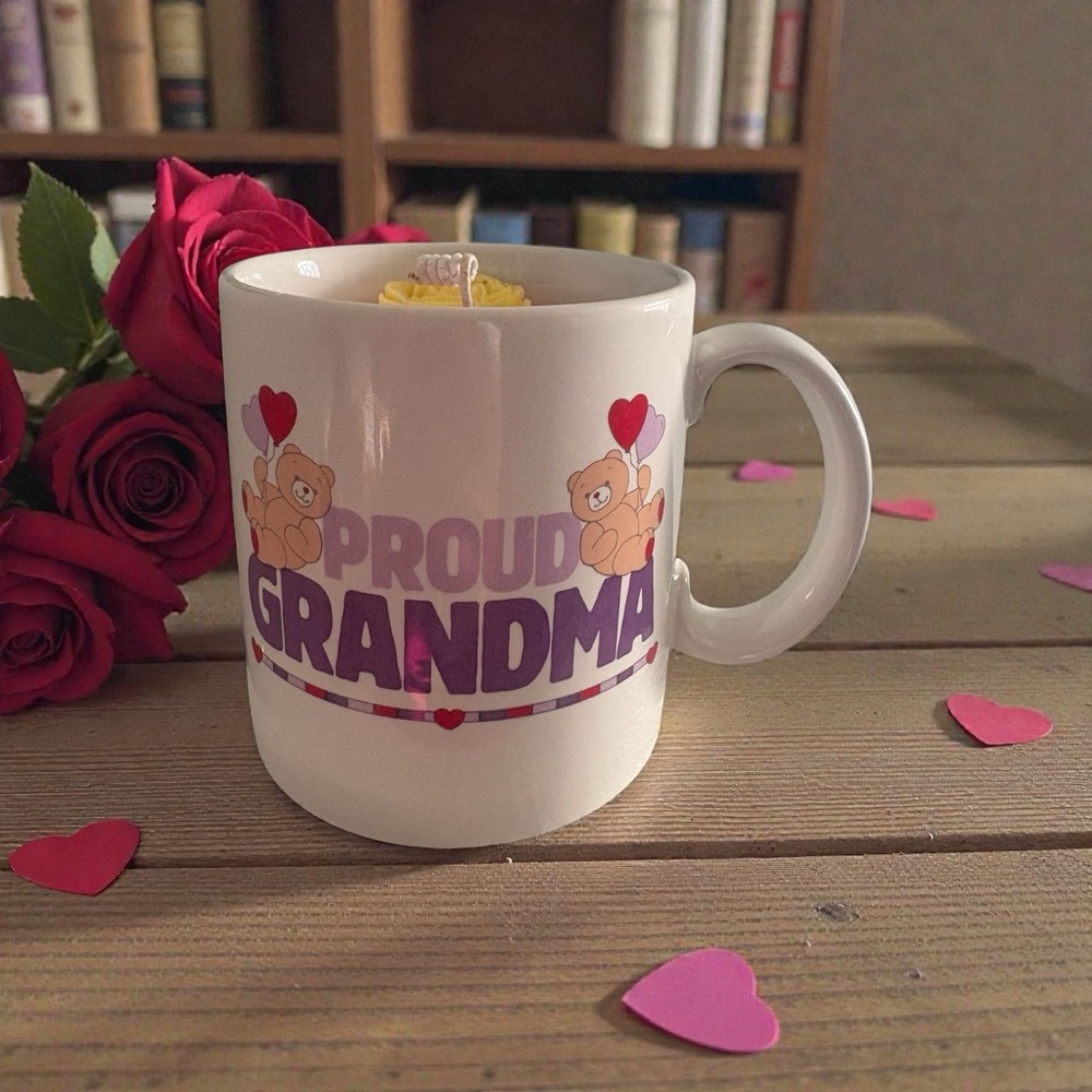 Proud Grandma handmade 16oz coffee shop with vanilla cake pop candle